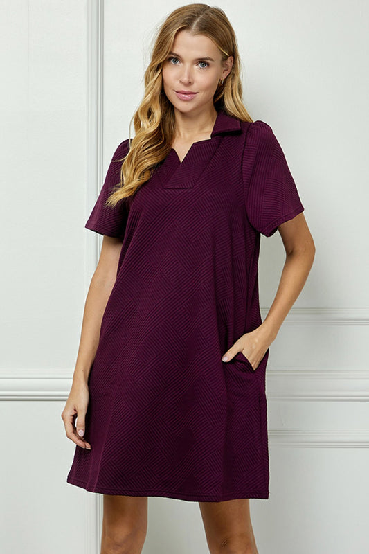 Collared Textured Dress Burgundy