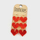 Triple Glitter Heart Drop Earrings Red