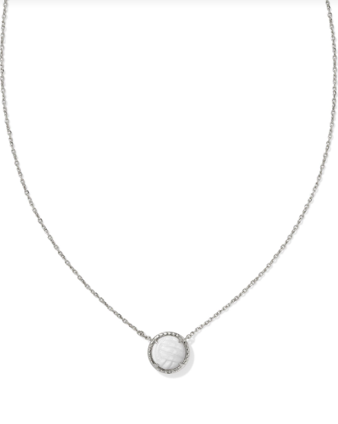 Volleyball Short Pendant Necklace Silver White MOP