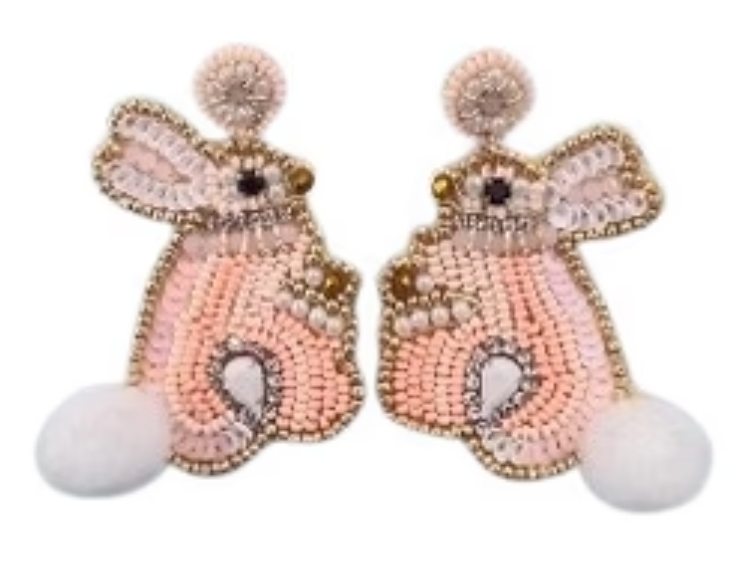 Bunny in Pink Beaded Earrings