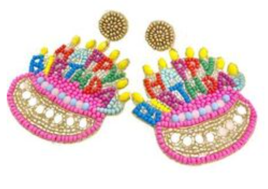 Happy Birthday Cake Beaded Earrings